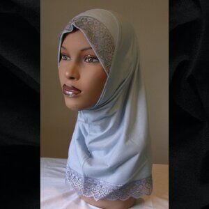 GIRLS BLUE 1pc Cotton Amira Instant Hijab age 4-10